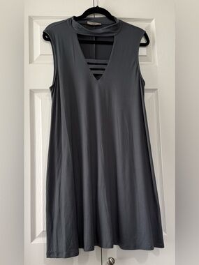 Blueheaven Gray Swing Dress Large Cutout Neckline Sleeveless Stretchy Casual